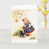 Retro Korb der Kätzchen-Anmerkungs-Karte Karte (Gelbe Blume)