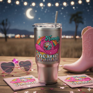 Retro Kosmische Cowgirl Rosa Disco Ball Cowboy Hut Aufkleber