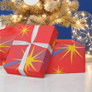 Retro-kosmische Sternenexplosion Neonwellen-Gesche Geschenkpapier