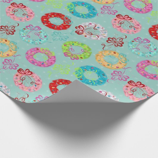 Retro-Kräne - Aquamarines Weihnachten Geschenkpapier (Ecke)