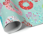 Retro-Kräne - Aquamarines Weihnachten Geschenkpapier (Rolleneckpunkt)