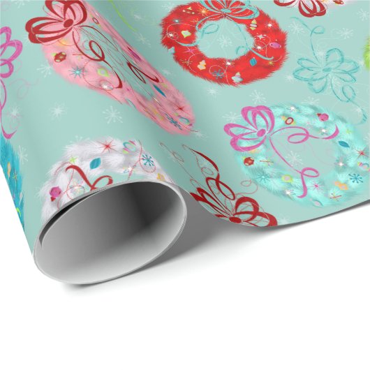 Retro-Kräne - Aquamarines Weihnachten Geschenkpapier (Rolleneckpunkt)