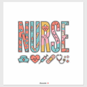 Retro-Krankenschwester-Typografie Medizinisches Ic Aufkleber