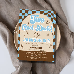Retro Krass Zwei Coole Typ Junge 2. Geburtstag Par Einladung