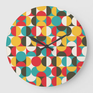 Retro-Kreise: Farbiges Hipster Muster. Große Wanduhr