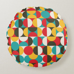 Retro-Kreise: Farbiges Hipster Muster. Rundes Kissen