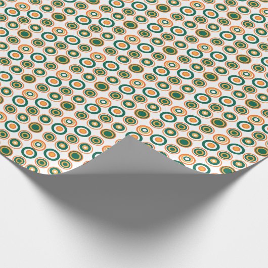 Retro-Kreise Orangefarbene Flasche auf weiß Geschenkpapier (Ecke)