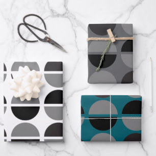 Retro-Kreise Schwarz und Grau Geschenkpapier Set