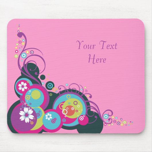 Retro Kreise, Wirbel u. Blumen Mousepad (Vorne)