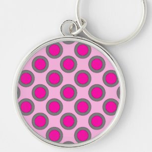 Retro kreisförmige Punkte, Fuchsia, Grau und Pink Schlüsselanhänger