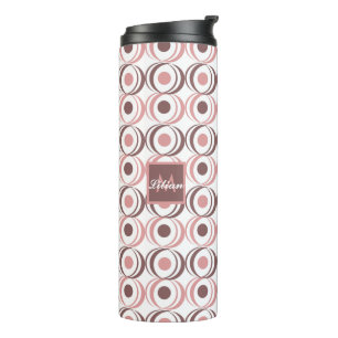 Retro Kreisförmiger erdiger Ton Rosa Monogrammiert Thermosbecher