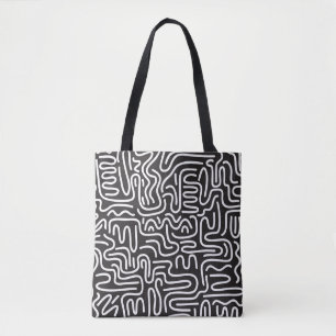 Retro-Kritzel-Wellenlinien: Monochrom Tasche