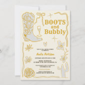 Retro-Kritzeln stiefeln Brautparty mit Blasen Einladung (Vorderseite)
