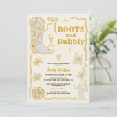 Retro-Kritzeln stiefeln Brautparty mit Blasen Einladung (Stehend Vorderseite)