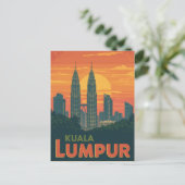 Retro Kuala Lumpur Petronas Towers Postkarte (Stehend Vorderseite)