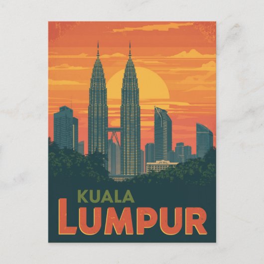 Retro Kuala Lumpur Petronas Towers Postkarte (Vorderseite)