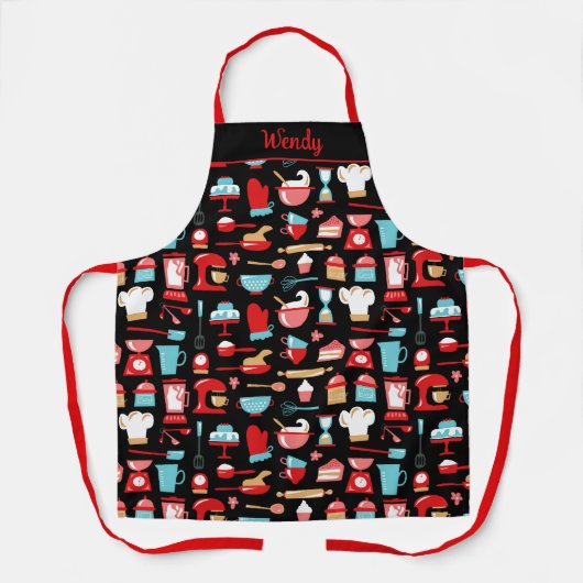 Retro Küche Backen Kochen Lover Black Design Schürze (Vorderseite)