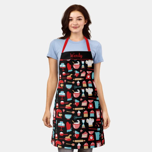 Retro Küche Backen Kochen Lover Black Design Schürze (Getragen)