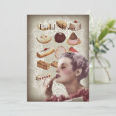 Retro-Kuchen Vintages Paris-Brautparty Einladung (Stehend Vorderseite)