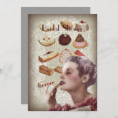 Retro-Kuchen Vintages Paris-Brautparty Einladung (Vorne/Hinten)