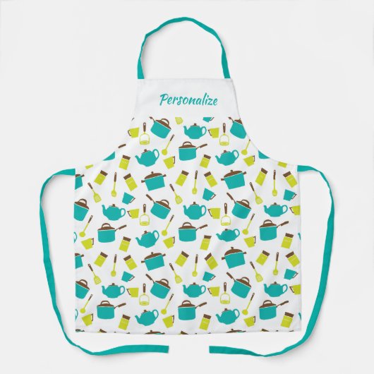 Retro Küchentöpfe Pans Utensils Women's Cooking Schürze (Vorderseite)
