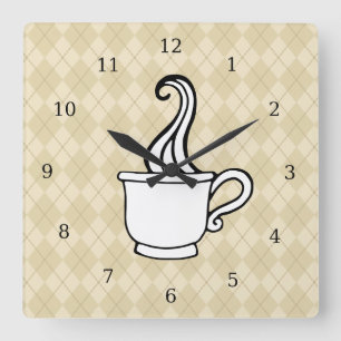 Retro-Küchenwanduhr für Kaffee Quadratische Wanduhr