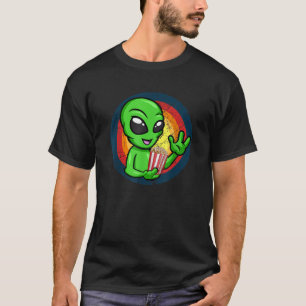 Retro-Kühler Außerirdischer mit Popcorn Lebensmitt T-Shirt