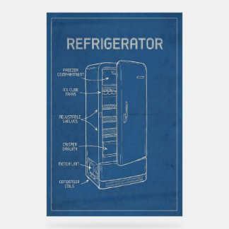 Retro-Kühlschrank-Blueprint Mid-Century-Wandkunst Acrylschild