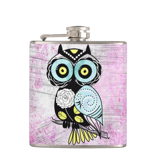 Retro kundenspezifische Eule Flachmann (Vorderseite)