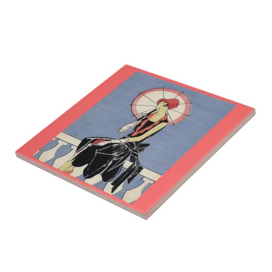 Retro Kunst-Deko-Dame Tile Fliese (Seite)