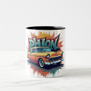 Retro-Kunst im Stil der 1940er Lowrider-Klassiker Zweifarbige Tasse