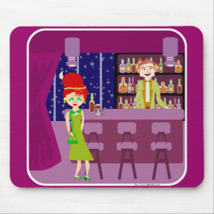 Retro-Kunst Romantische Bar Spaß Nachtleben Cartoo Mousepad