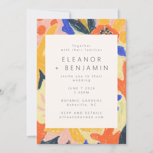 Retro Künstlerische Abstrakte botanische Fun-Hochz Einladung (Vorderseite)