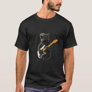 Retro-künstlerische lustige Katze spielt Rockmusik T-Shirt