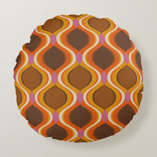 Retro kurbelt das nahtlose Muster. 70er-60er-Stil Rundes Kissen (Vorderseite)