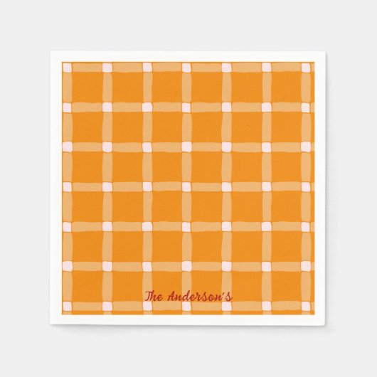 Retro-Kürbis-Orange-Gingham-Halloween-Party Serviette (Vorderseite)