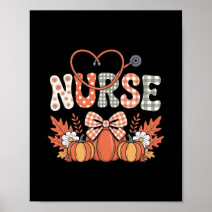 Retro-Kürbis-Pflegekraft-Leben Stethoskop Herbst Poster