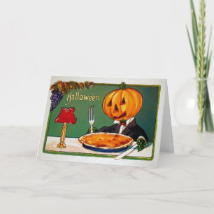 Retro-Kürbiskuchen-Halloween-Karte Feiertagskarte