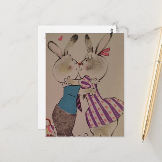 Retro Küssen Osterhasen Postkarte (Vorderseite/Rückseite Beispiel)