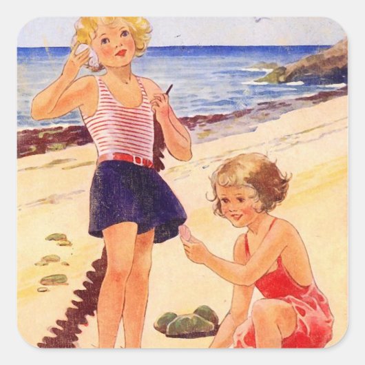 Retro-Küstensticker Quadratischer Aufkleber (Vorderseite)