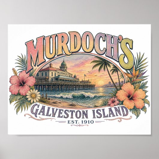 Retro-Küstenstrand-Illustration Poster (Vorne)