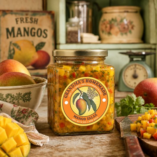 Retro-Labelvorlage für selbstgemachte Mangosalsa Runder Aufkleber