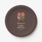Retro Lächeln Blume Personalisiert Babydusche brau Pappteller (Vorderseite)