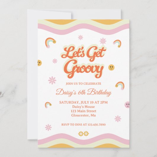 Retro Lächeln Lass uns Groovy Geburtstag bekommen Einladung (Vorderseite)