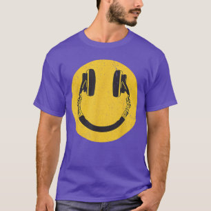 Retro-Lächeln Musik Gesicht Kopfhörer 90er Männer T-Shirt