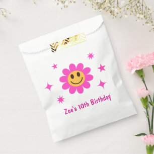 Retro Lächelnd Pink Flower Girl Geburtstag Geschenktütchen