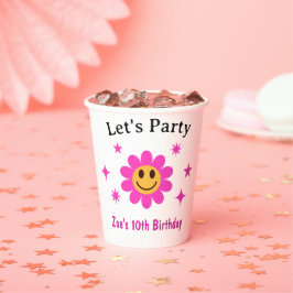 Retro Lächelnd Pink Flower Girl Geburtstag Pappbecher