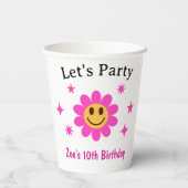 Retro Lächelnd Pink Flower Girl Geburtstag Pappbecher (Rückseite)