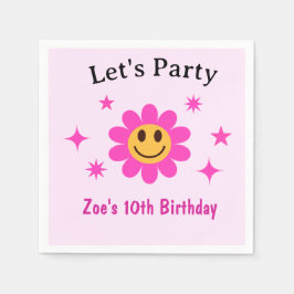 Retro Lächelnd Pink Flower Girl Geburtstag Serviette