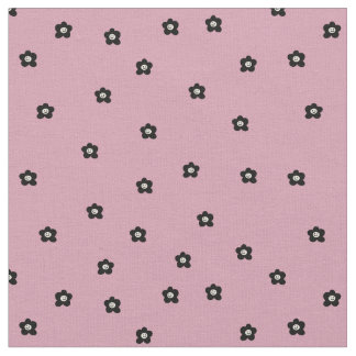 Retro lächelndes Blumenmuster in Schwarz und Rosa Stoff